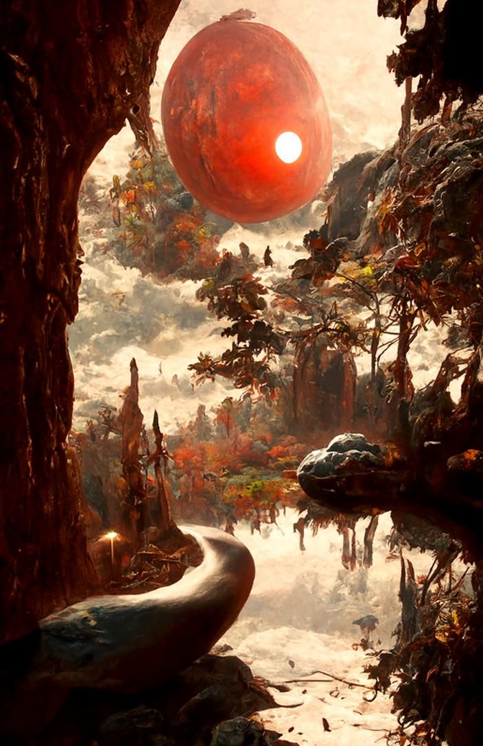 Mystical Alien Landscape with Glowing Trees in Kinetic Point...