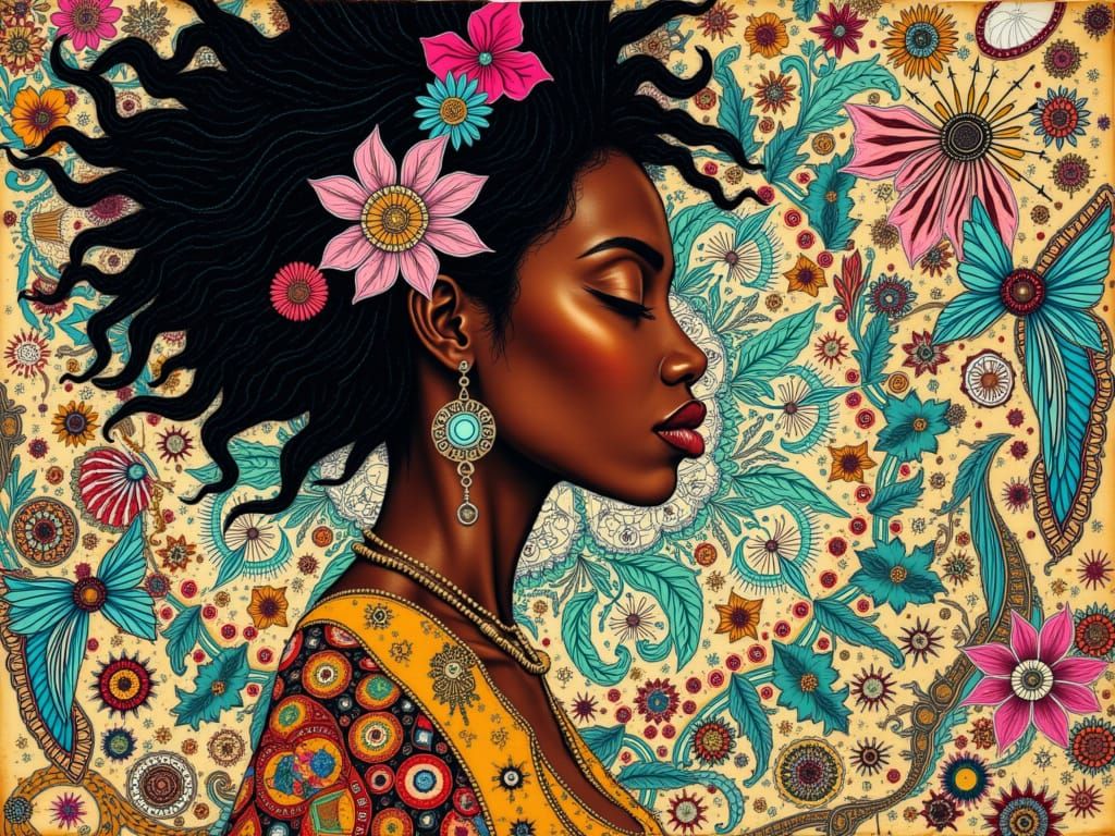 Meditating Woman in Psychedelic Zentangle Style