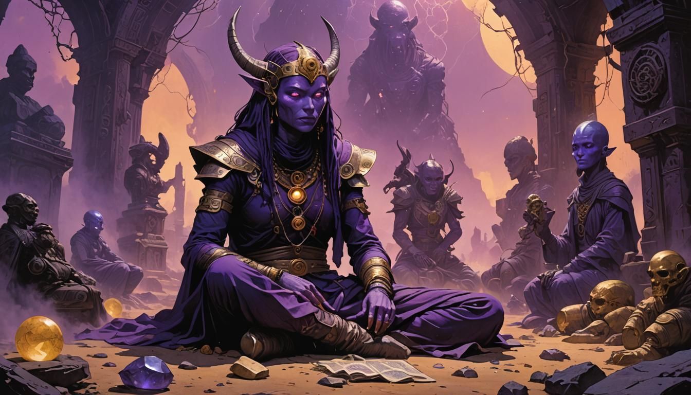 Surreal Sci-Fi Scene with Mystic Relics