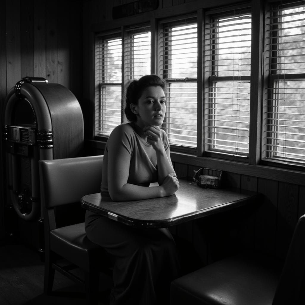1950s Diner Scene with Woman and Jukebox