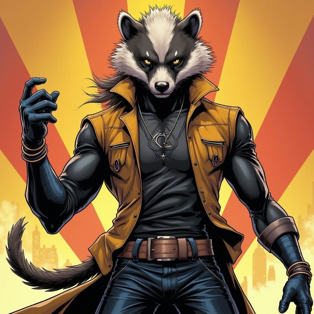 Fierce Honey Badger in Comic Book Urban Scene