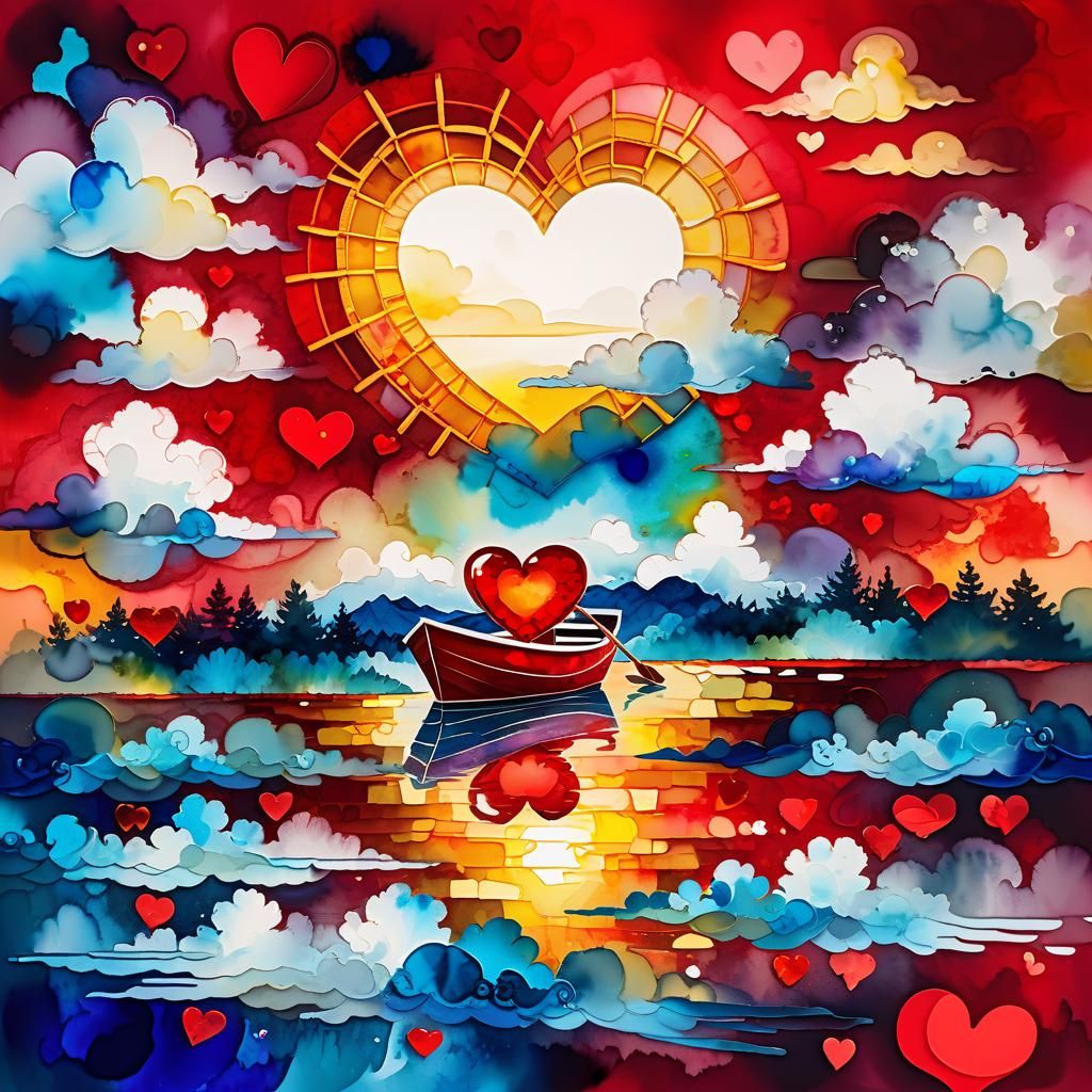 Heart in Boat: Gouache Impressionist Painting