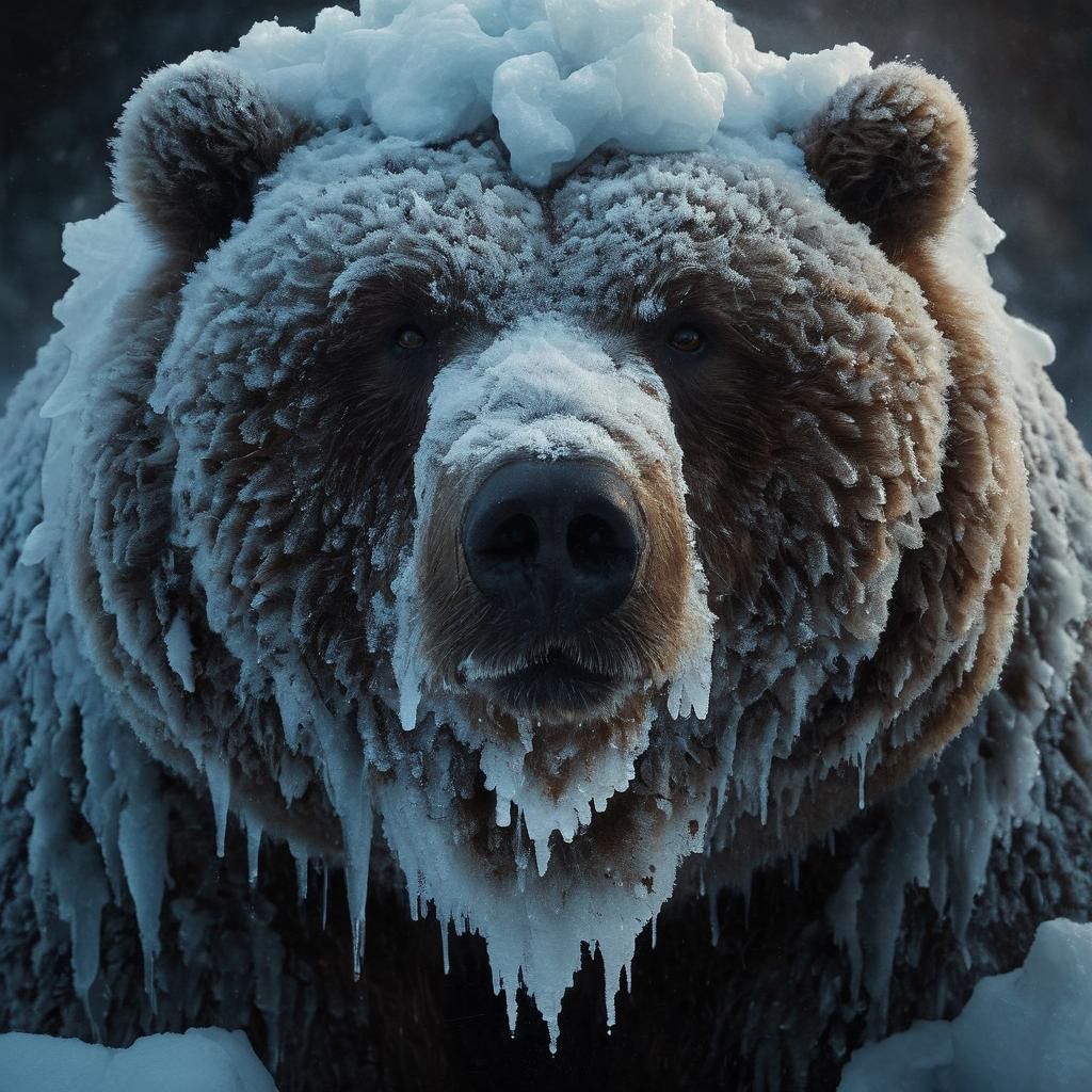 Confident Kodiak Bear Rises from Frosty Darkness
