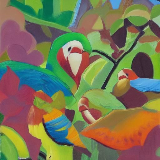 Parrots Eyeing Bacon and Pancakes, Oil Painting