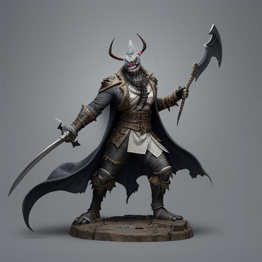 Grinmonger Creature with Iron Mask and Scythe Arm