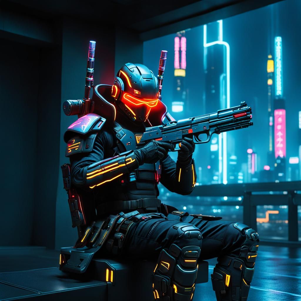 Cyberpunk Samurai in Futuristic Armor