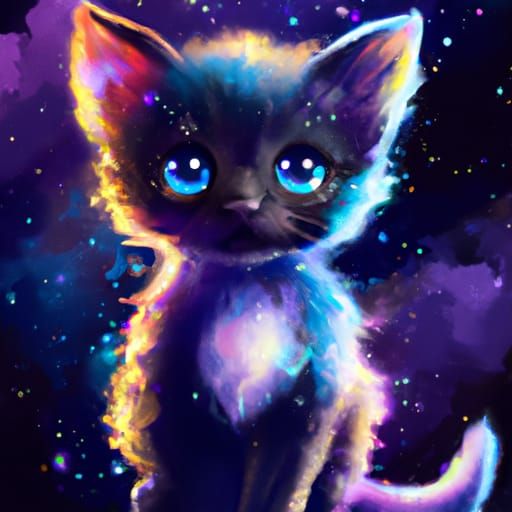 Adorable Galaxy Kitten Portrait in Chibi Style
