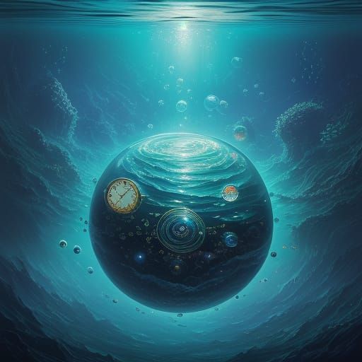 Iridescent Bubble Tardigrade in Surreal Underwater City