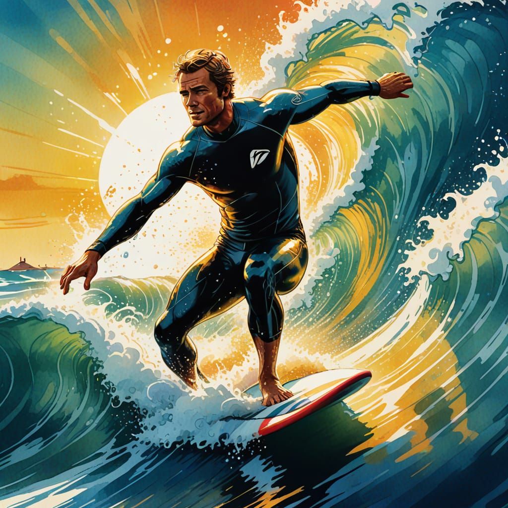 Comicbook surf  watercolour