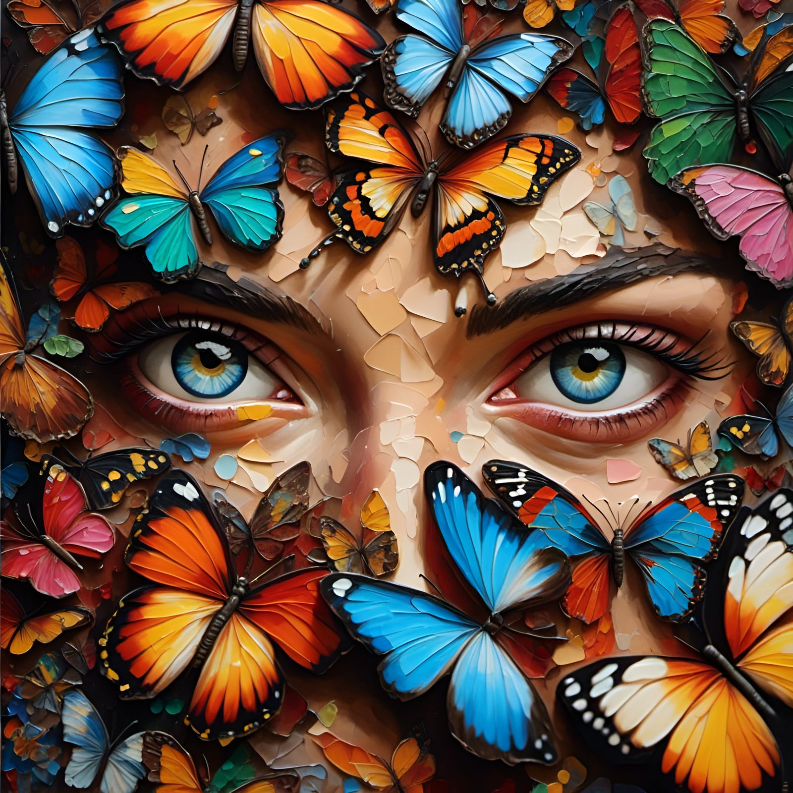 Butterfly Portrait: A Colorful Impasto Face