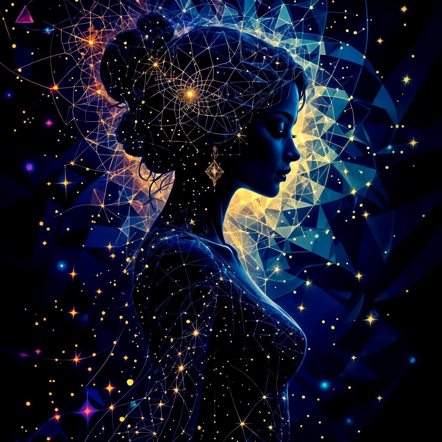 Mysterious Woman in Fractal Abstract Style