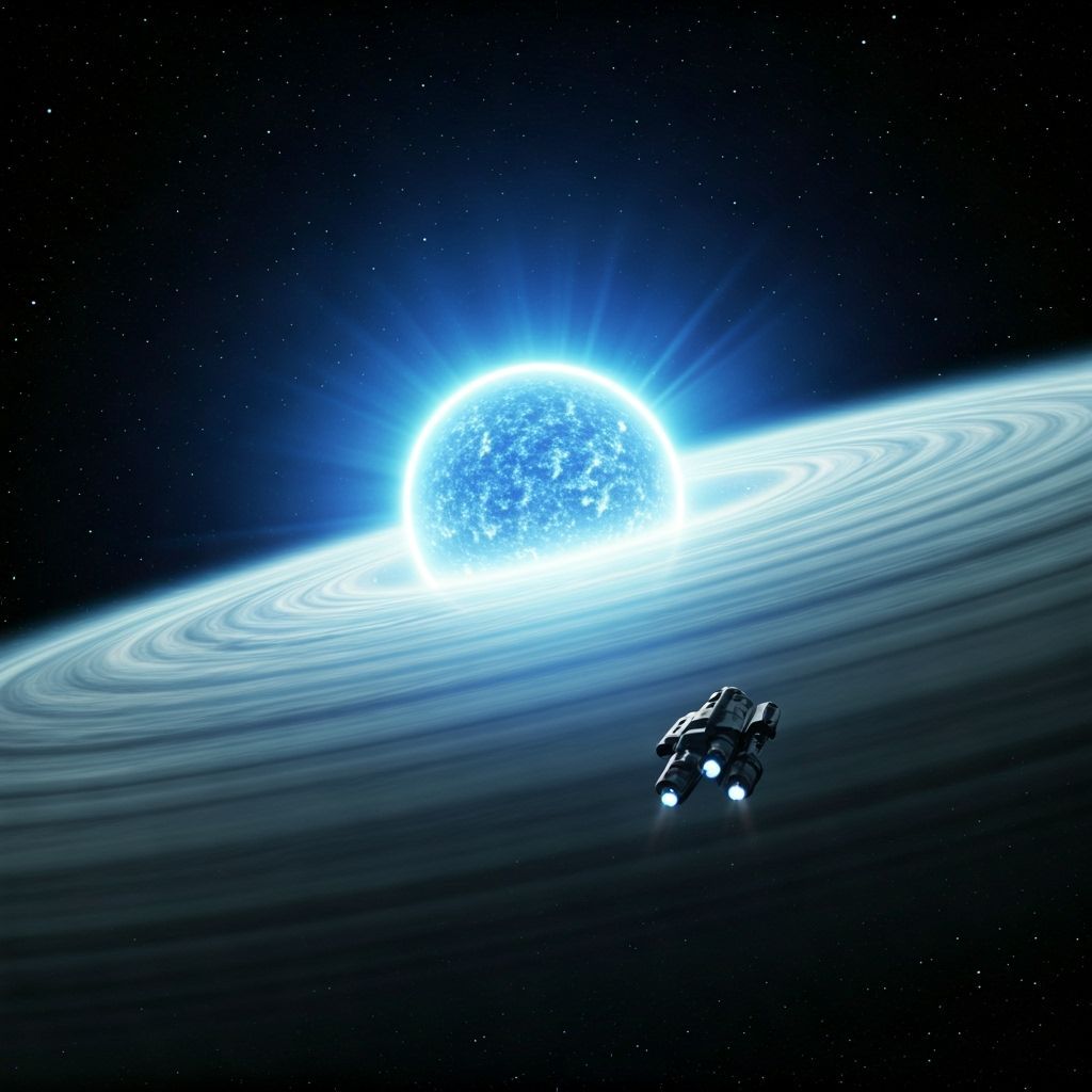Spaceship Explores Star with Vibrant Accretion Disk