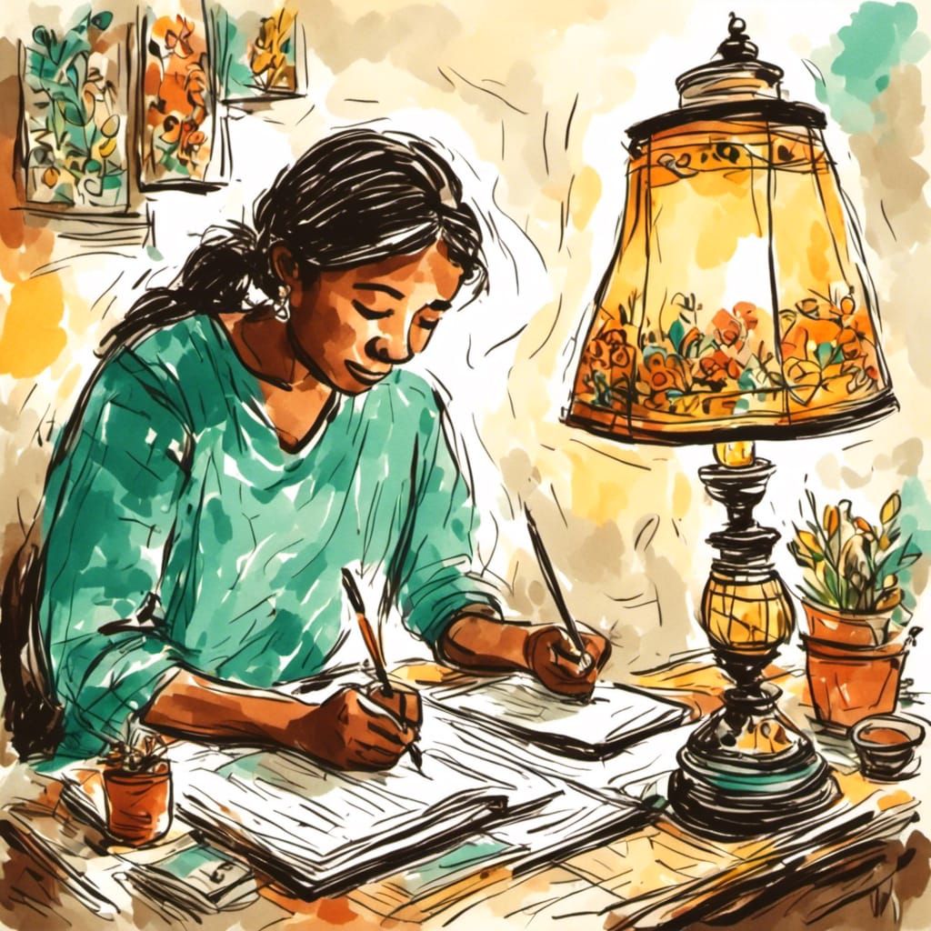 Vintage Lamp in Retro Drawing Style