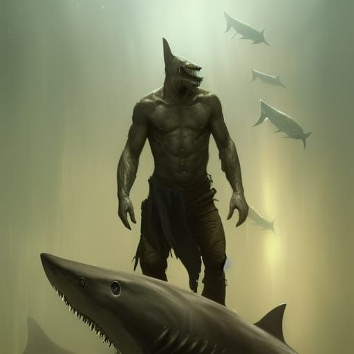 Hyperdetailed Shark Man in Dark Fantasy Style