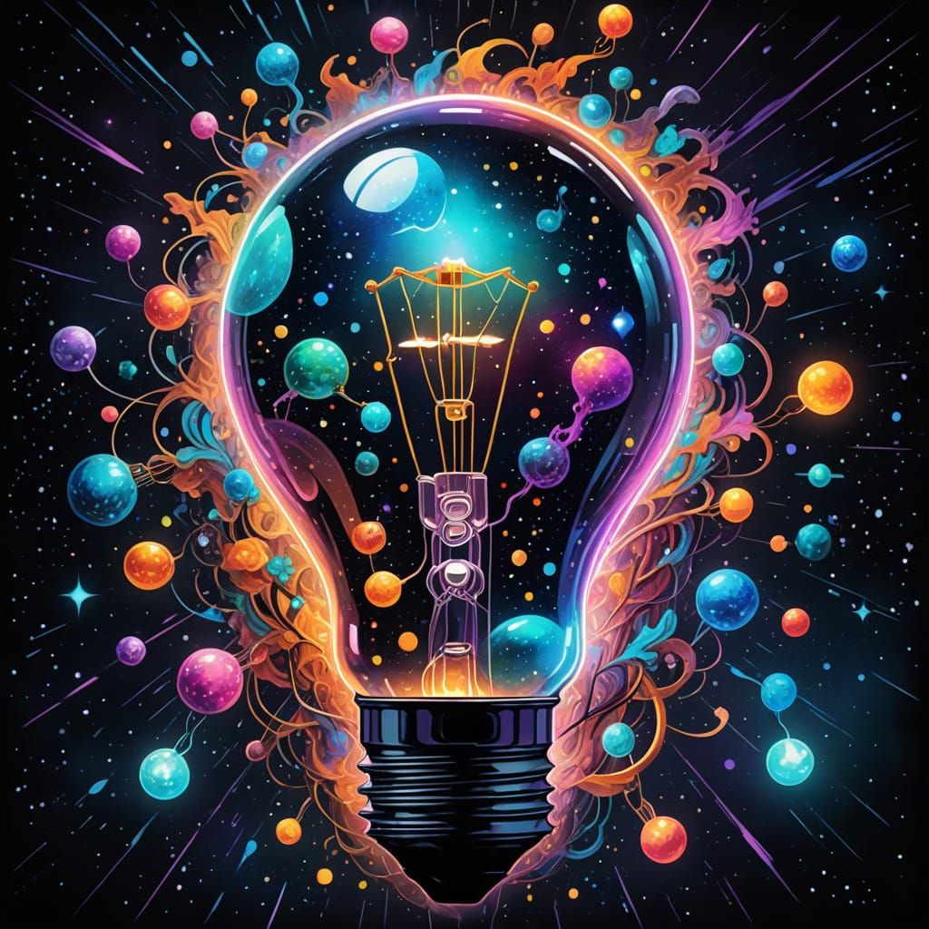 Ethereal Cosmic Lightbulb in Vibrant Holographic Style