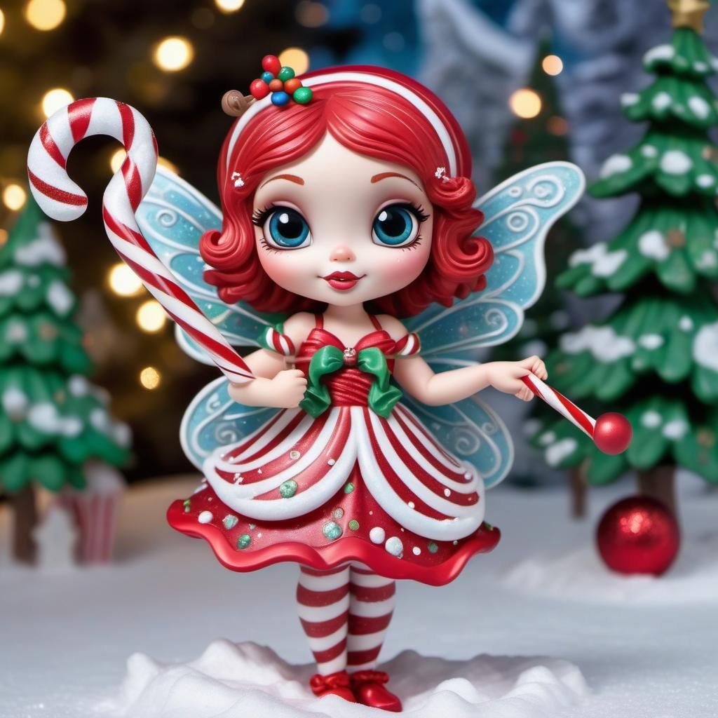 Disney Pixar 3D Candy Cane fairy, red and white striped dres...