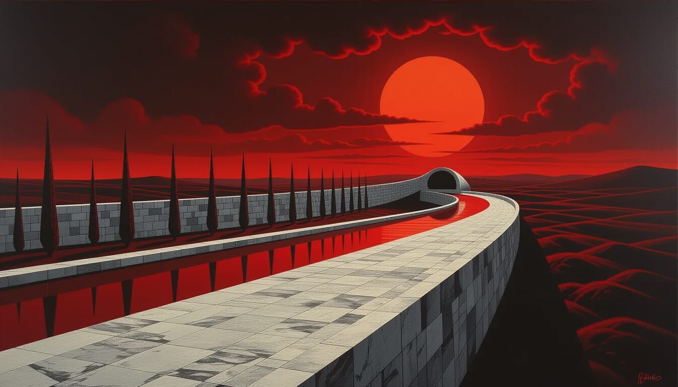 Surreal Road to Tunnel in Cinematic Landscape
