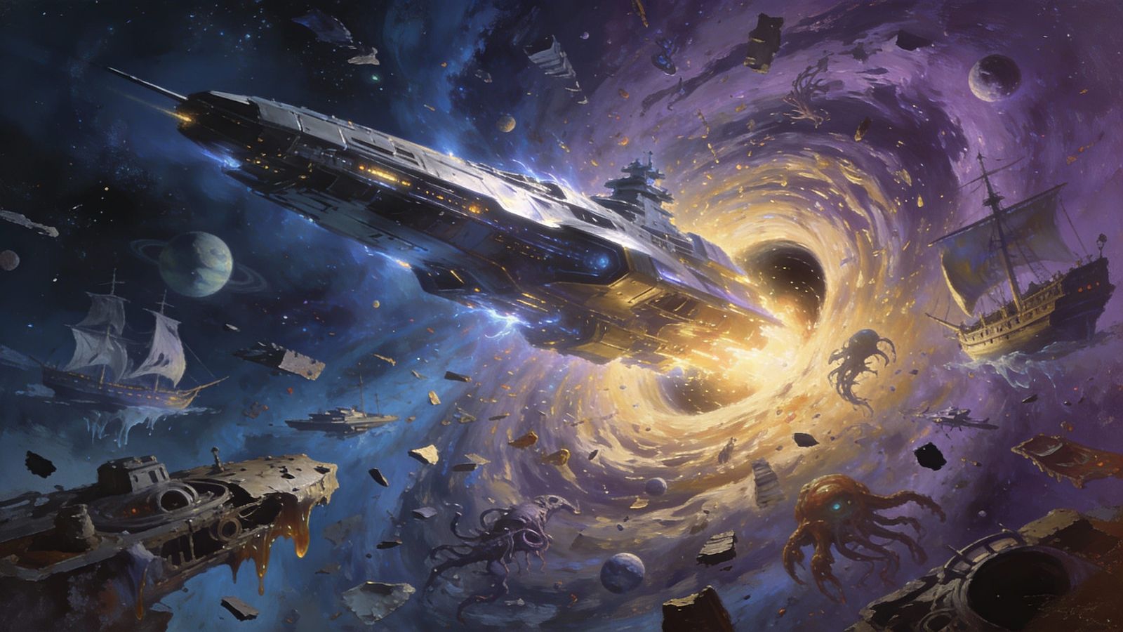 Colossal Spaceship Erupts From Singularity Into Alien Dimens...