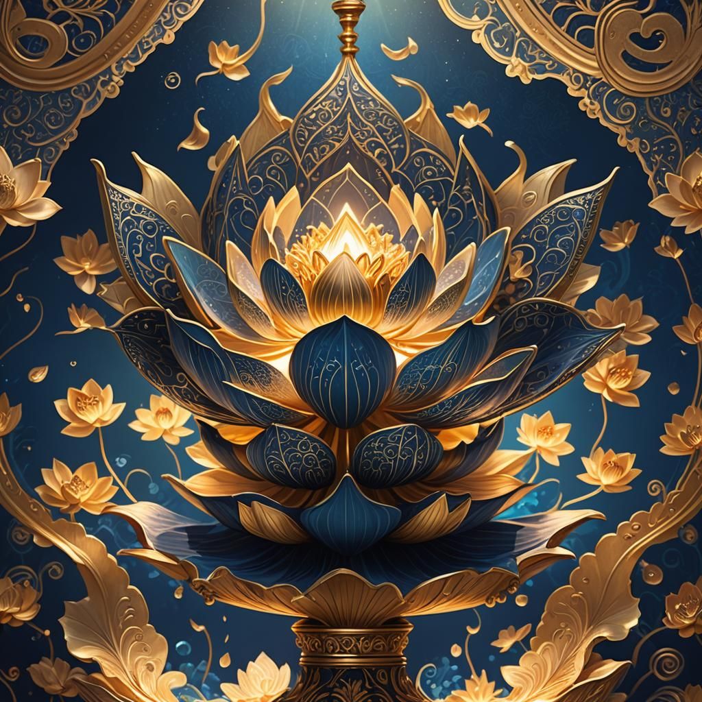 Lotus Lamp Concept Art with Golden Accents