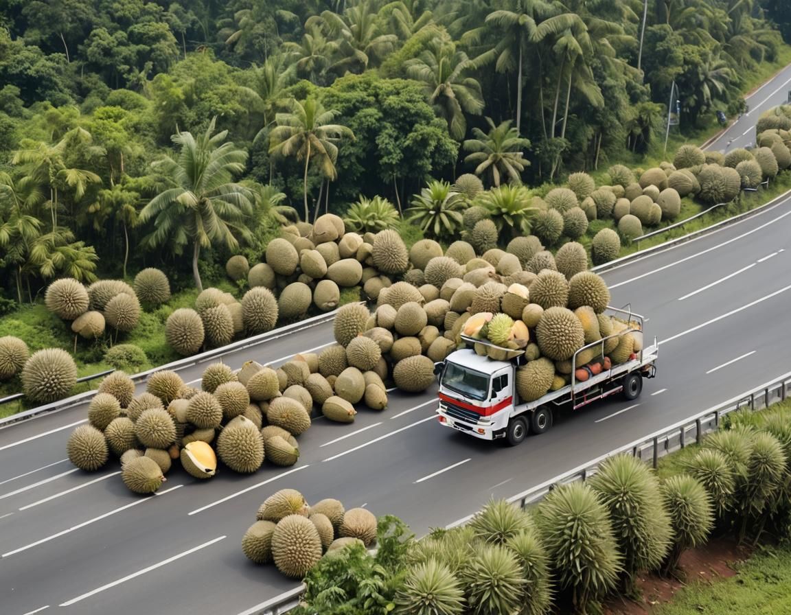 Truck Transporting Durian Fruit on Highway