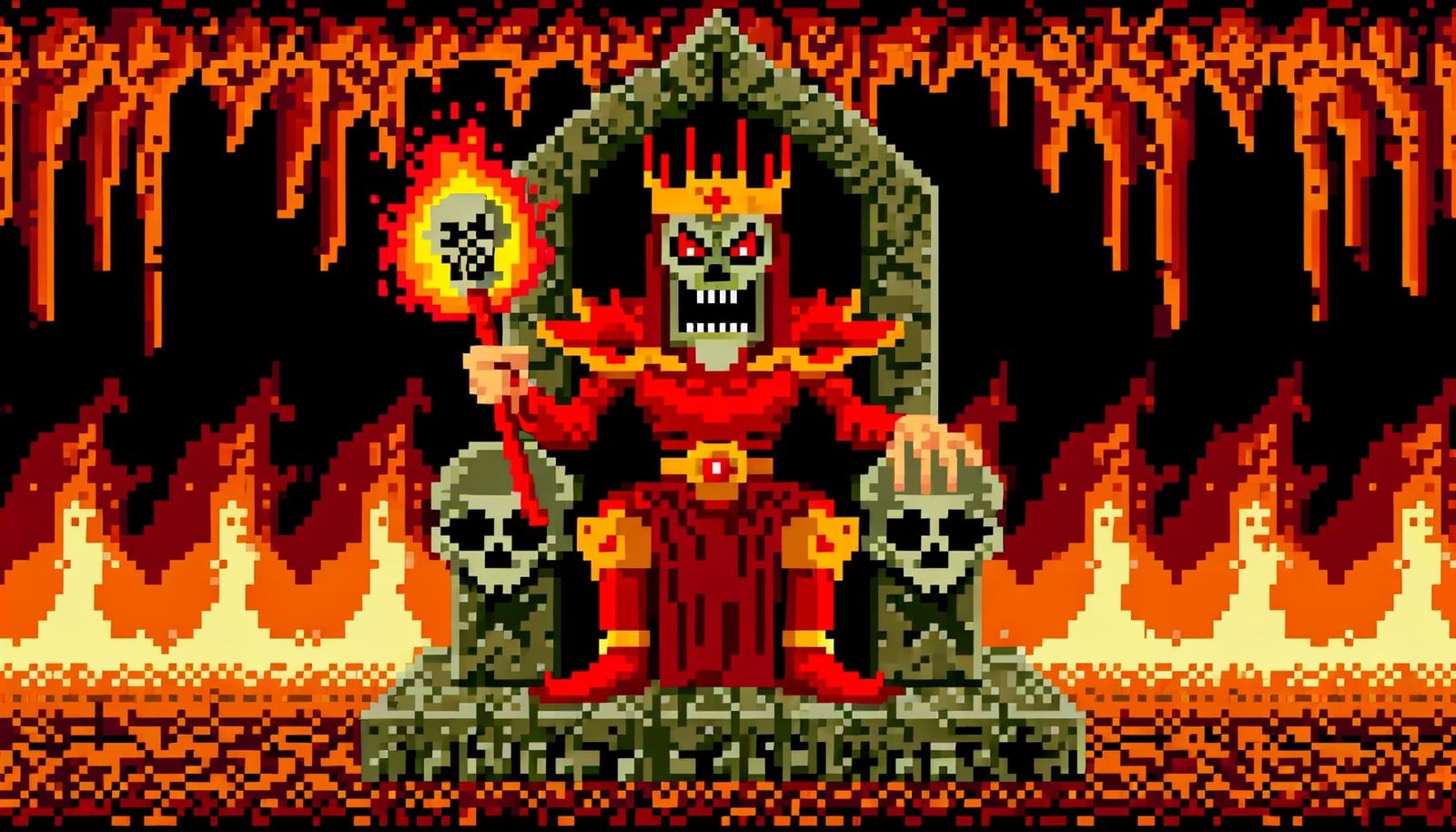 Dark King of the Underworld in 8-bit Pixel Art