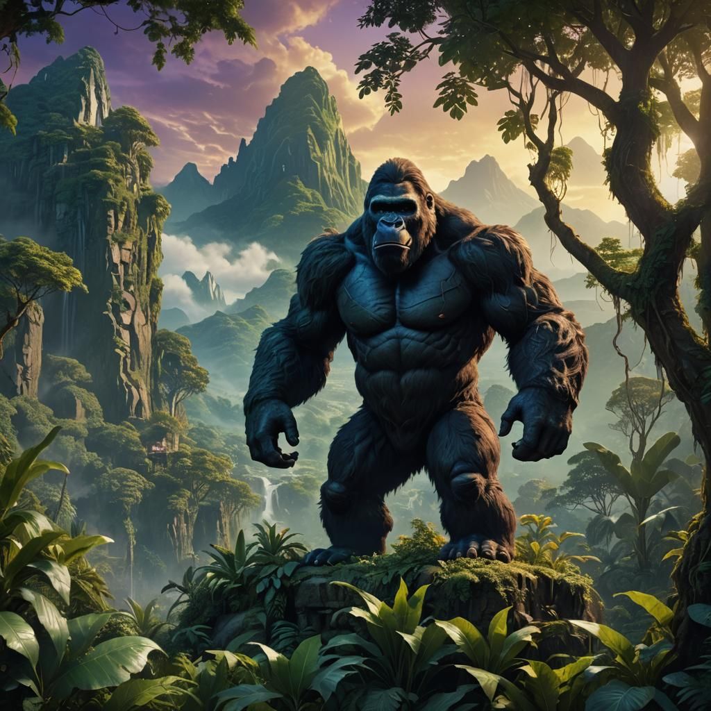 King Kong's Lush Kingdom: A Hyper-Realistic Matte Painting