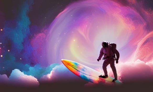 Astronaut Surfing Through Space in Graffiti Style