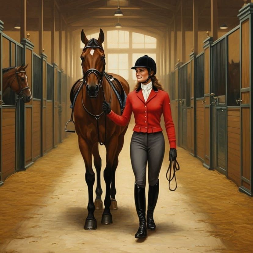 Brooke Shields Leads Horse: Impressionistic Oil Painting