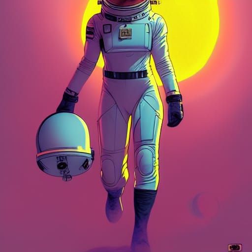 Astronaut Girl on Yellow Planet in Comic Style