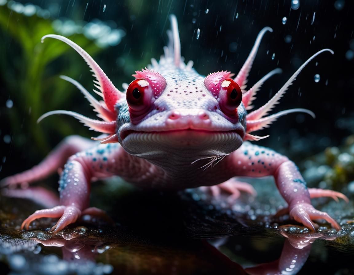 Axolotl-Insect Hybrid in Jurassic Landscape: Hyperrealistic ...