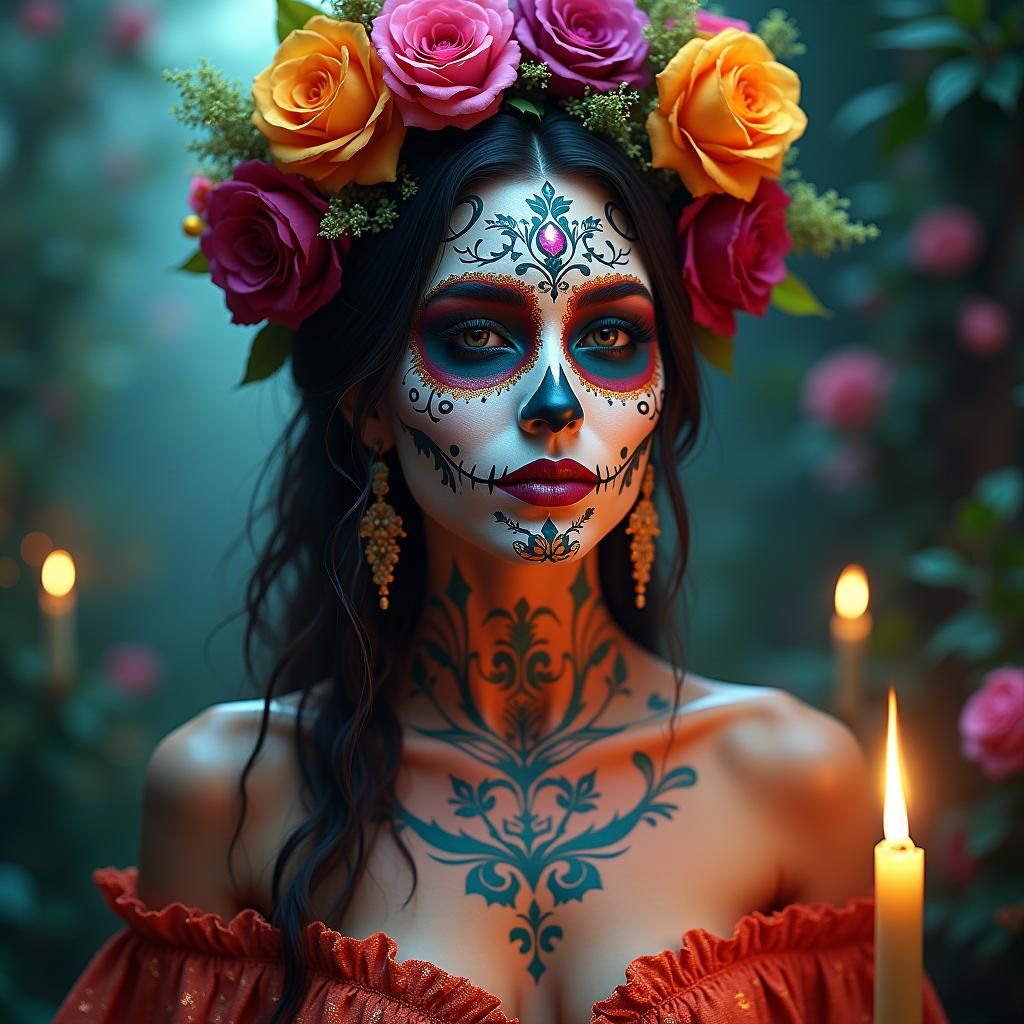Woman with Día de los Muertos Face Paint