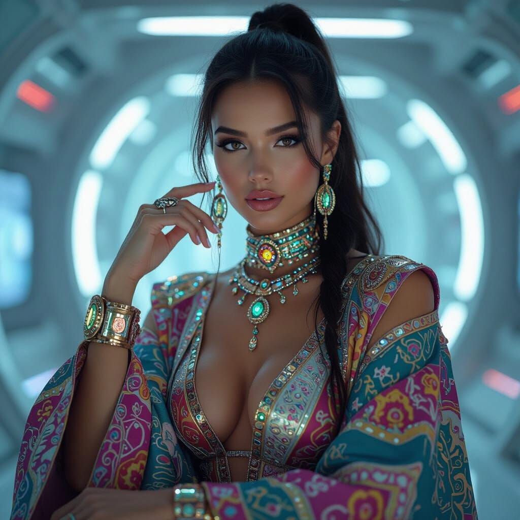 Futuristic Woman in High-Tech Setting, Hyper-Realistic Digit...