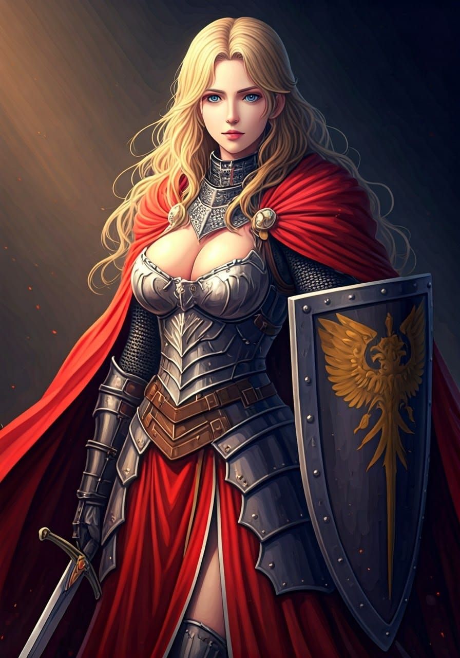 Anime Lady Knight with Sword and Shield