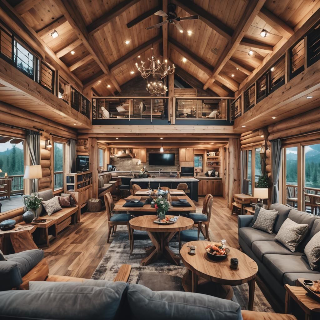 Luxurious Cabin Interior with Splendid Meal in Vivid Color