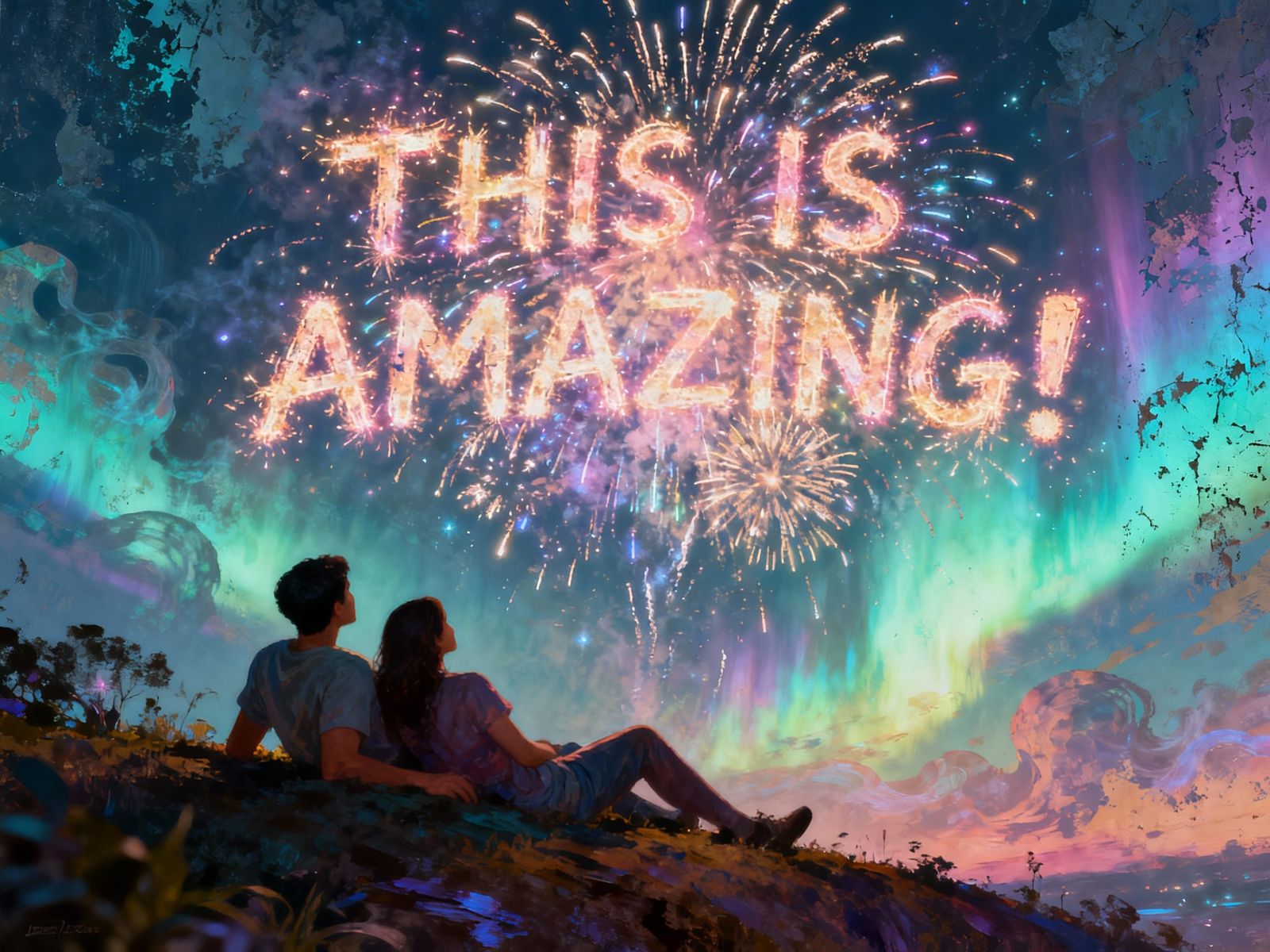 Couple Watches Fireworks Spell 'Amazing' on Hilltop