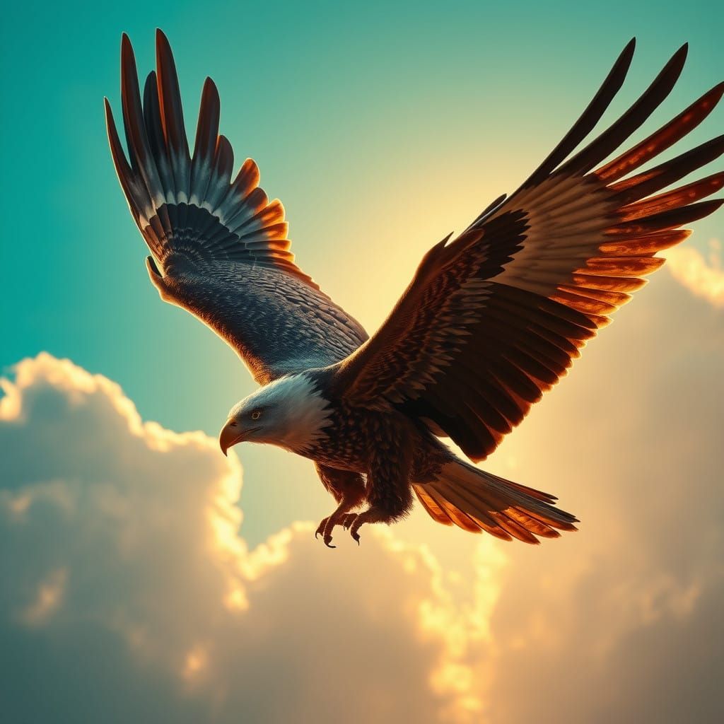 Eagle Soars Against Vibrant Blue Sky in Stunning Realism