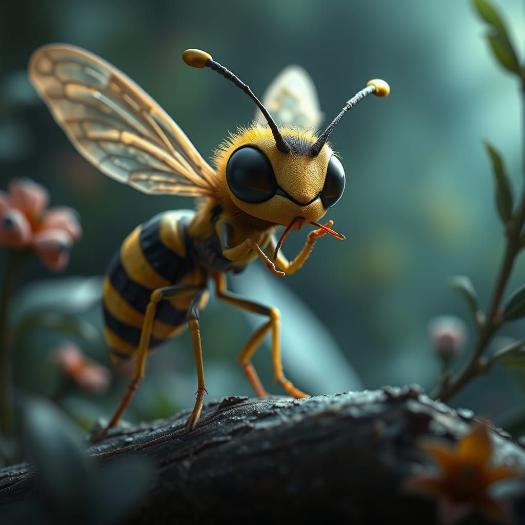 Cute Wasp with Fairy Wings in Pixar Style