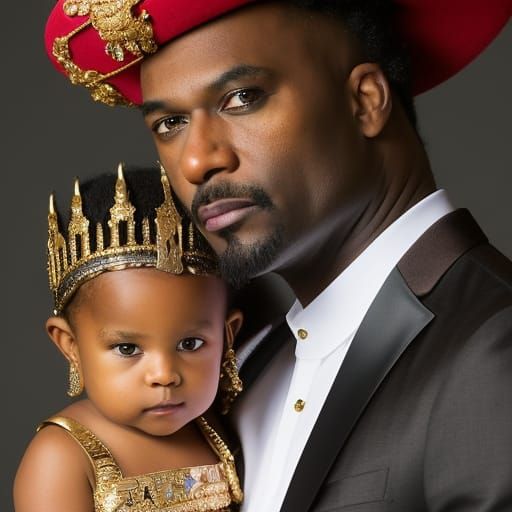 Black Father and Son in Rococo Style Portrait