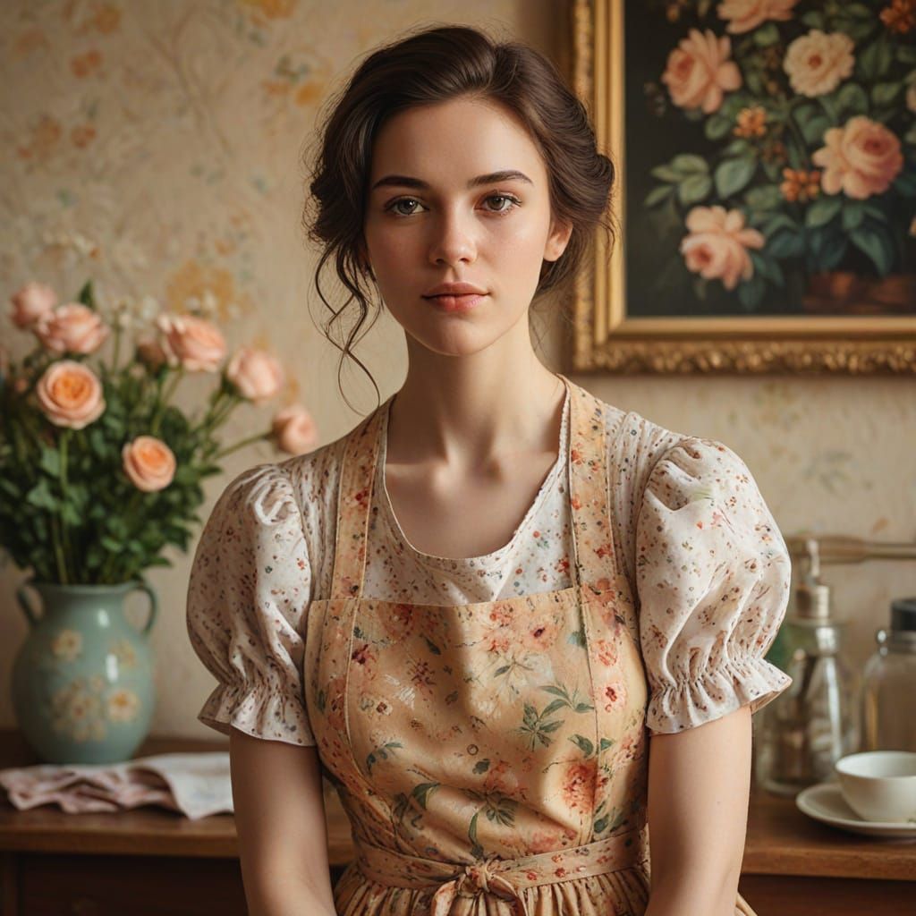 Nostalgic Portrait of Woman in Vintage Oil Painting Style