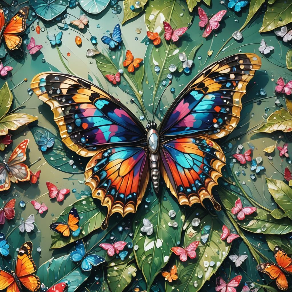 Diamond Winged Butterfly on Leaf: 8K Digital Art