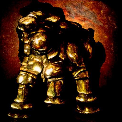 Bronze Colossus in Candlelit Cave