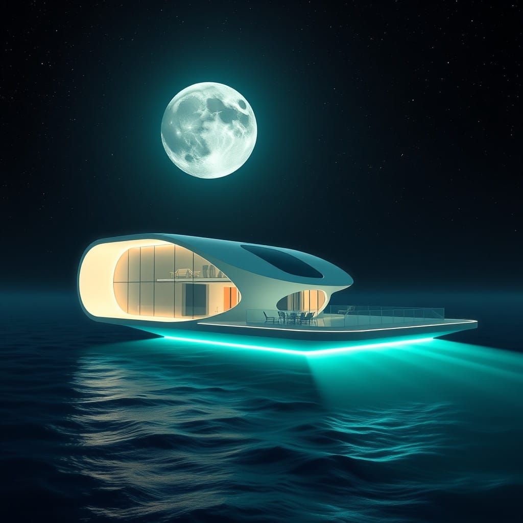 Surreal Futuristic Aquatic Abode in Neon-Lit Ambiance