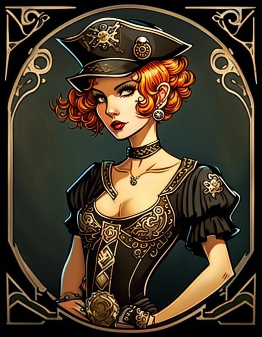 Art Deco Pin-Up Pirate in Dark Fantasy Style