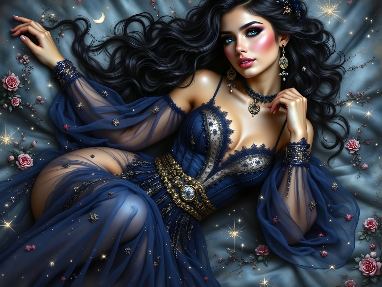 Norse Moon Goddess Reclining in Idyllic Fantasy Scene