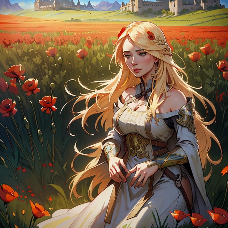 Poppy Field Portrait in Art Nouveau Style