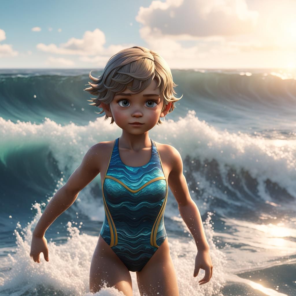 Child and Waves: 3D Game Cinematic Graphics