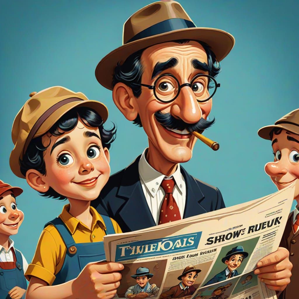 Groucho Marx Confused by Playful Newsboy