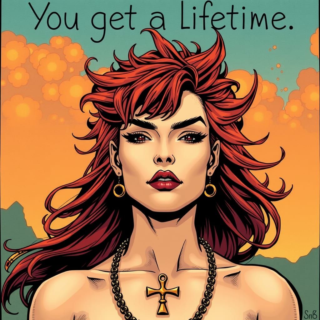 Woman with Auburn Hair and Lifetime Message