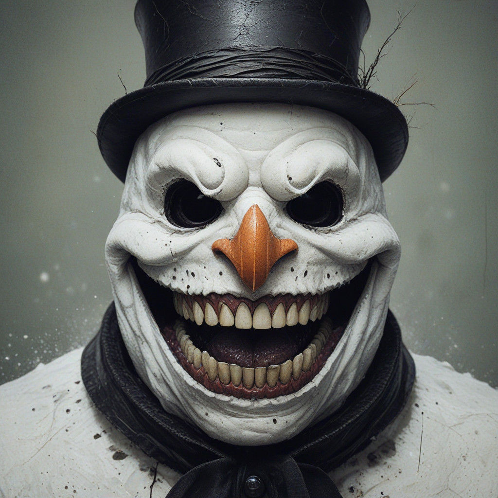 Creepy Snowman Portrait in Intricate Mixed Media