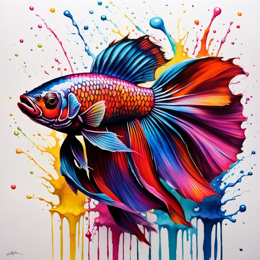 Vibrant Betta Fish in Graffiti Art Style